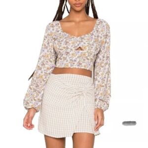 Hollister Melrose Retro Floral Crop Top Women's Size M Long Sleeve Cut-Out Y2K